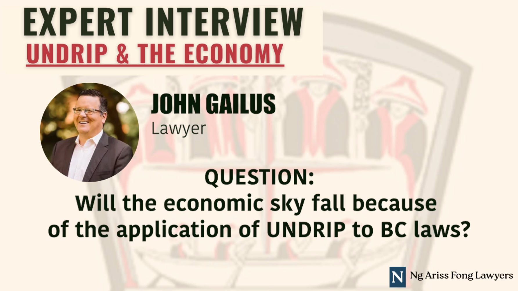 Title graphic with text "Expert Interview: UNDRIP & the Economy" with John Gailus, Lawyer